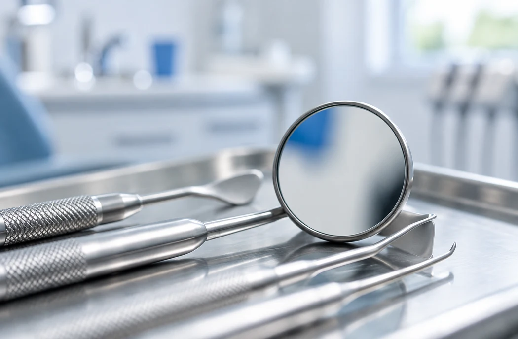 Illustrative dental mirror and examination instruments