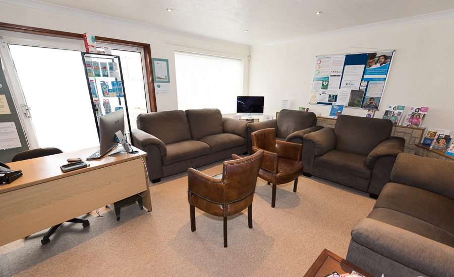 The reception lounge at the practice